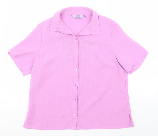 EWM Womens Pink  Polyester Basic Button-Up Size 16 Collared