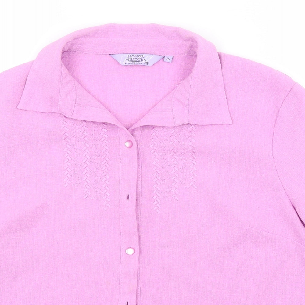 EWM Womens Pink  Polyester Basic Button-Up Size 16 Collared