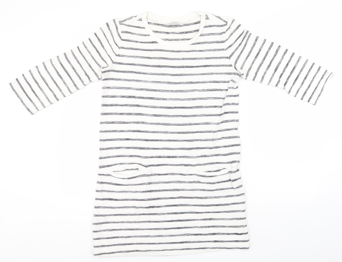 George Womens White Round Neck Striped Cotton Pullover Jumper Size 10