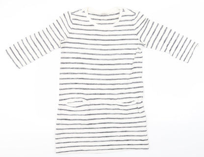 George Womens White Round Neck Striped Cotton Pullover Jumper Size 10