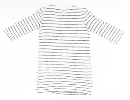 George Womens White Round Neck Striped Cotton Pullover Jumper Size 10