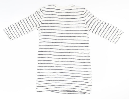 George Womens White Round Neck Striped Cotton Pullover Jumper Size 10