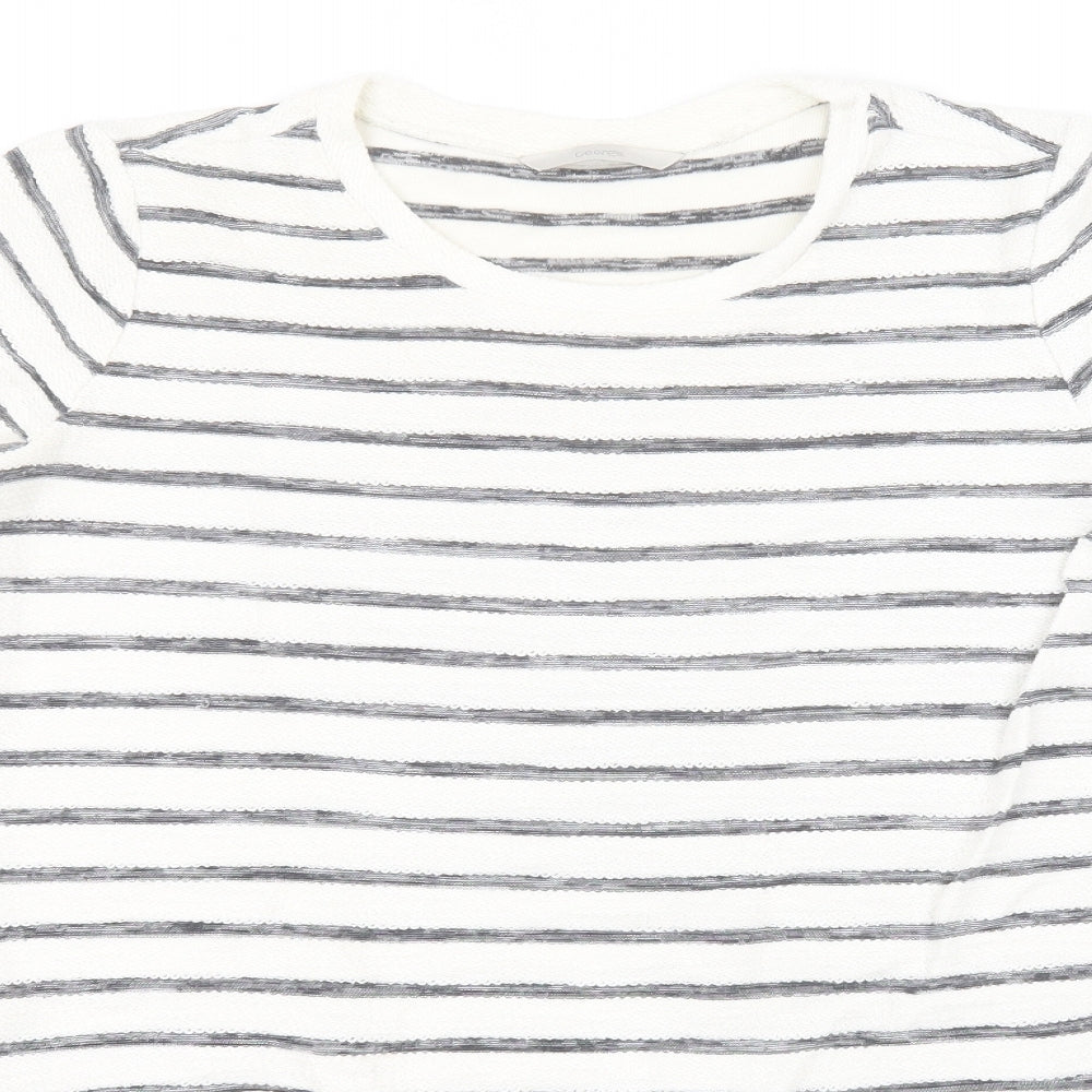 George Womens White Round Neck Striped Cotton Pullover Jumper Size 10