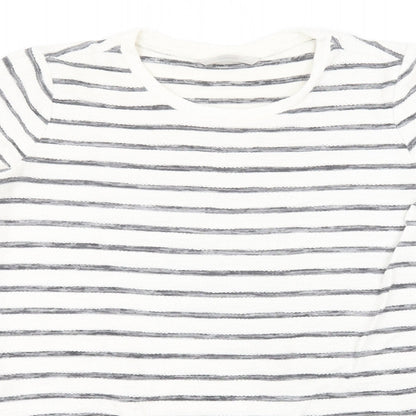 George Womens White Round Neck Striped Cotton Pullover Jumper Size 10