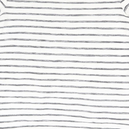 George Womens White Round Neck Striped Cotton Pullover Jumper Size 10