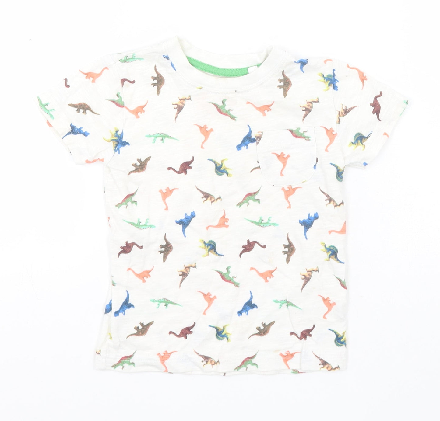NEXT Girls White Animal Print Cotton Basic T-Shirt Size 9-12 Months Round Neck  - Dinosaurs