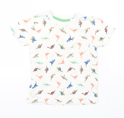 NEXT Girls White Animal Print Cotton Basic T-Shirt Size 9-12 Months Round Neck  - Dinosaurs