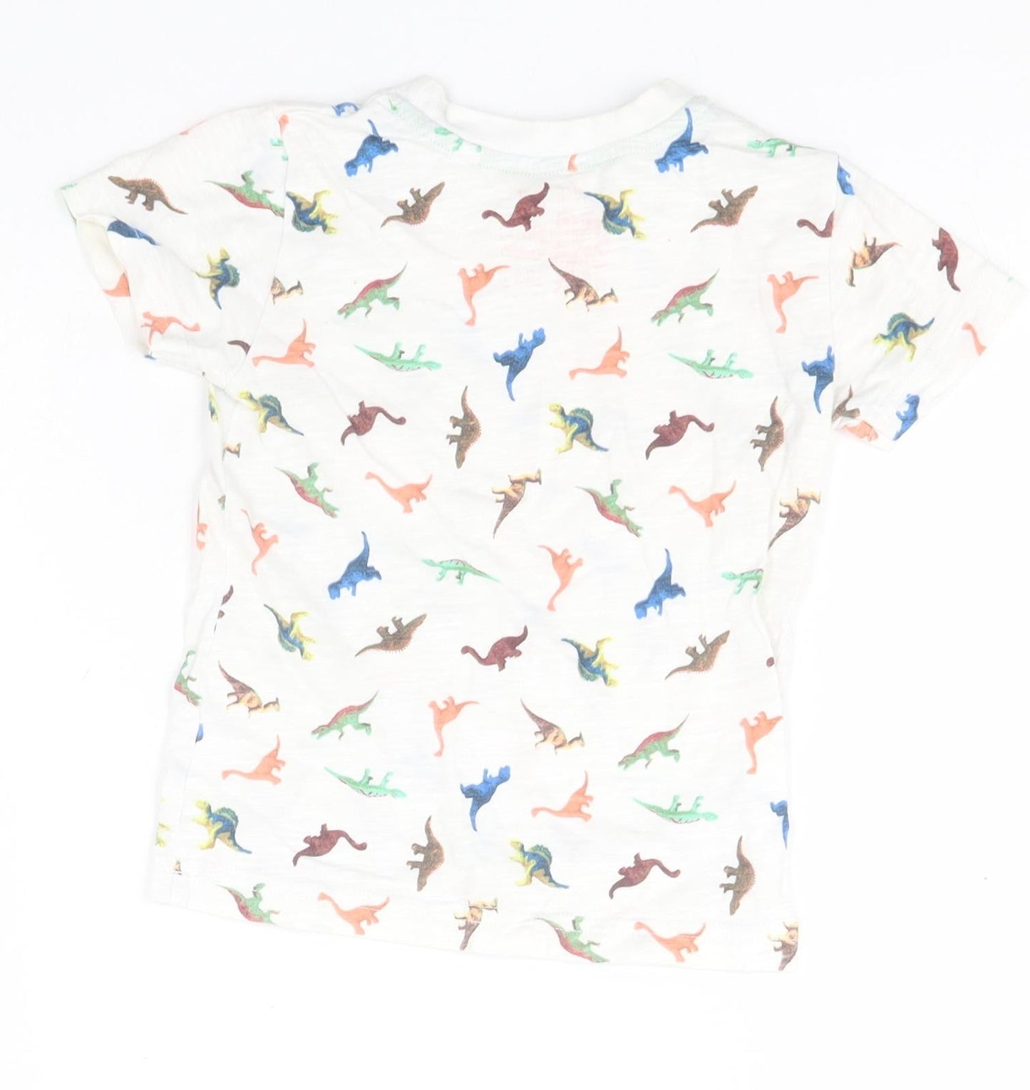 NEXT Girls White Animal Print Cotton Basic T-Shirt Size 9-12 Months Round Neck  - Dinosaurs