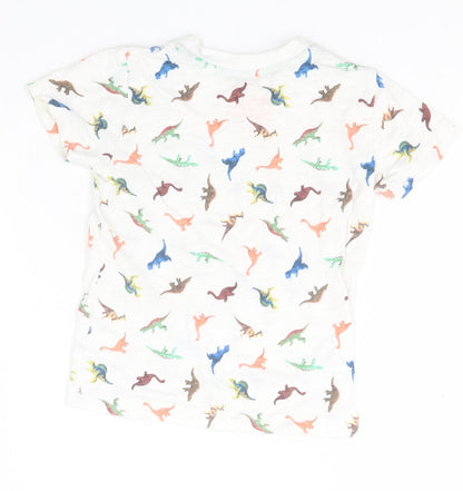 NEXT Girls White Animal Print Cotton Basic T-Shirt Size 9-12 Months Round Neck  - Dinosaurs
