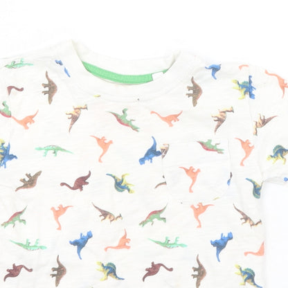 NEXT Girls White Animal Print Cotton Basic T-Shirt Size 9-12 Months Round Neck  - Dinosaurs