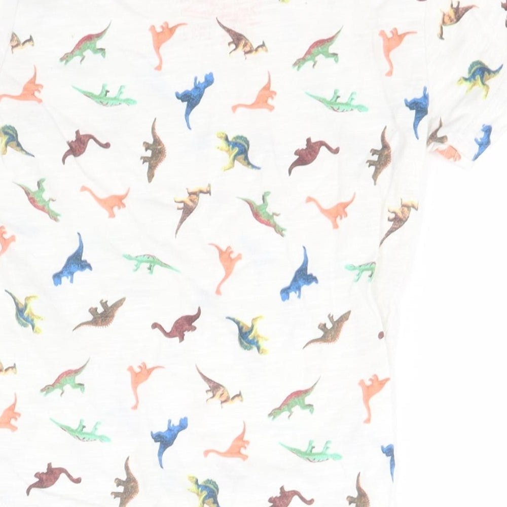 NEXT Girls White Animal Print Cotton Basic T-Shirt Size 9-12 Months Round Neck  - Dinosaurs