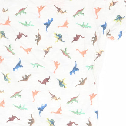 NEXT Girls White Animal Print Cotton Basic T-Shirt Size 9-12 Months Round Neck  - Dinosaurs