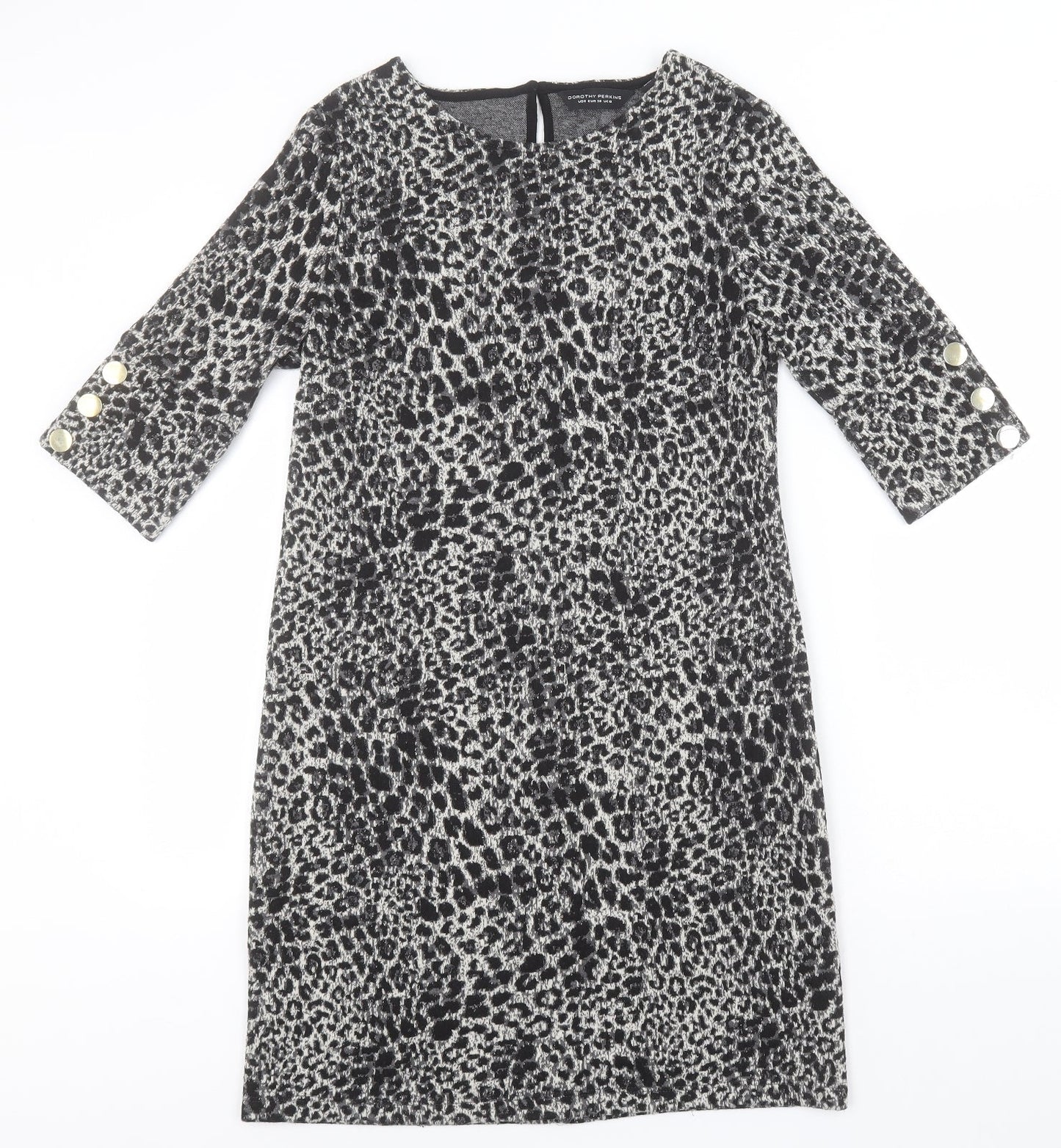 Dorothy Perkins Womens Grey Animal Print Polyester Pencil Dress  Size 10  Round Neck