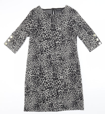 Dorothy Perkins Womens Grey Animal Print Polyester Pencil Dress  Size 10  Round Neck