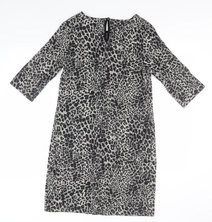 Dorothy Perkins Womens Grey Animal Print Polyester Pencil Dress  Size 10  Round Neck
