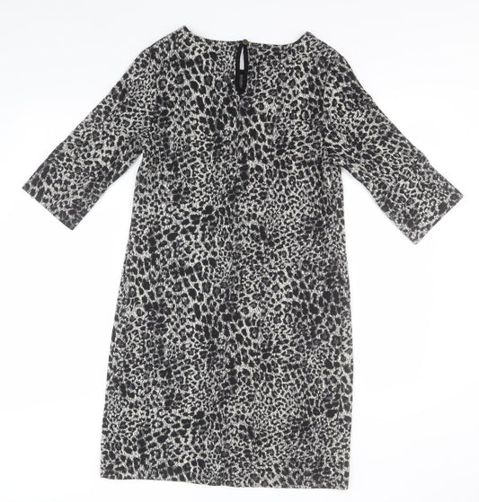 Dorothy Perkins Womens Grey Animal Print Polyester Pencil Dress  Size 10  Round Neck