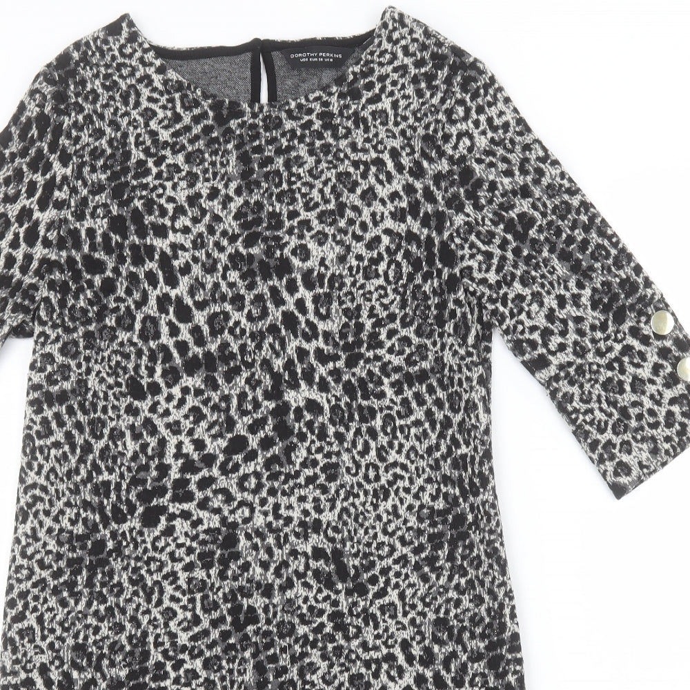 Dorothy Perkins Womens Grey Animal Print Polyester Pencil Dress  Size 10  Round Neck