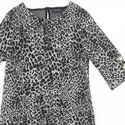Dorothy Perkins Womens Grey Animal Print Polyester Pencil Dress  Size 10  Round Neck