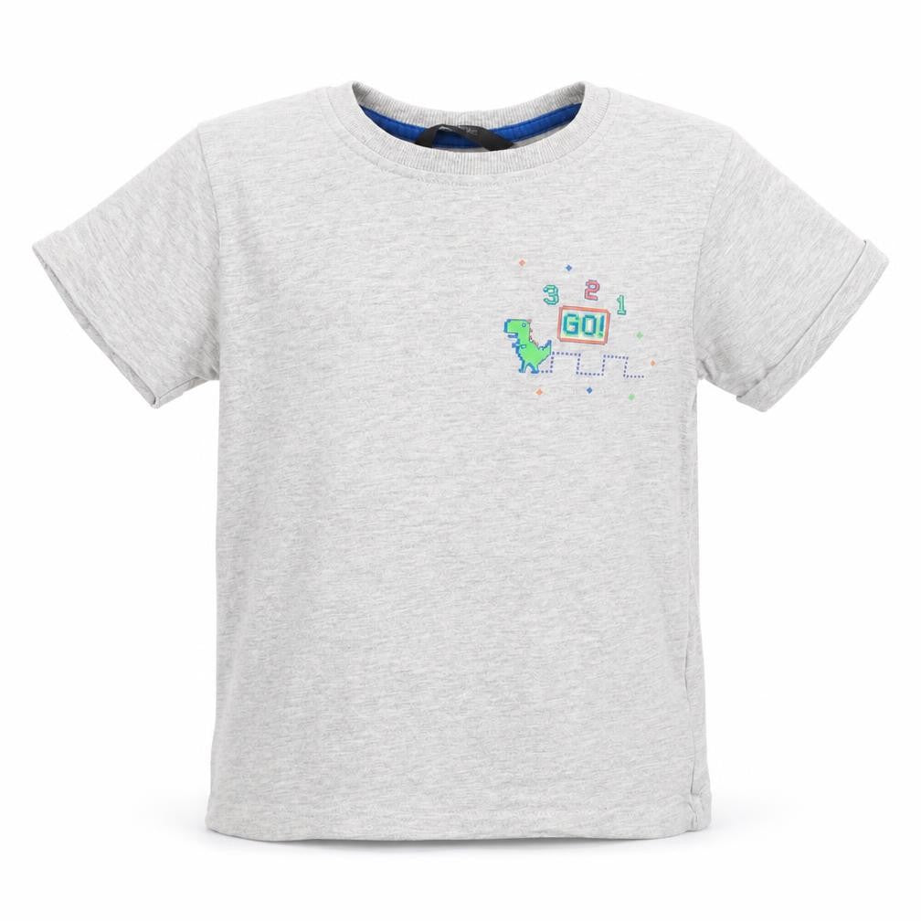 Front view of George boys’ grey cotton basic t-shirt, size 3-4, years round neck - dinosaur