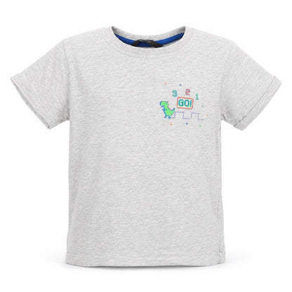 Front view of George boys’ grey cotton basic t-shirt, size 3-4, years round neck - dinosaur