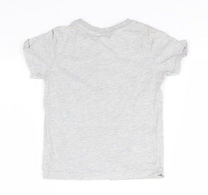 George Boys Grey  Cotton Basic T-Shirt Size 3-4 Years Round Neck  - Dinosaur