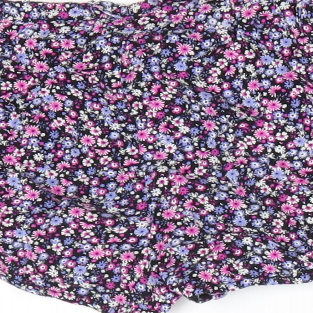 Primark Girls Black Floral Viscose Paperbag Shorts Size 2-3 Years  Regular Drawstring - Pink Purple White flowers