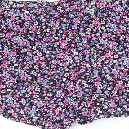 Primark Girls Black Floral Viscose Paperbag Shorts Size 2-3 Years  Regular Drawstring - Pink Purple White flowers