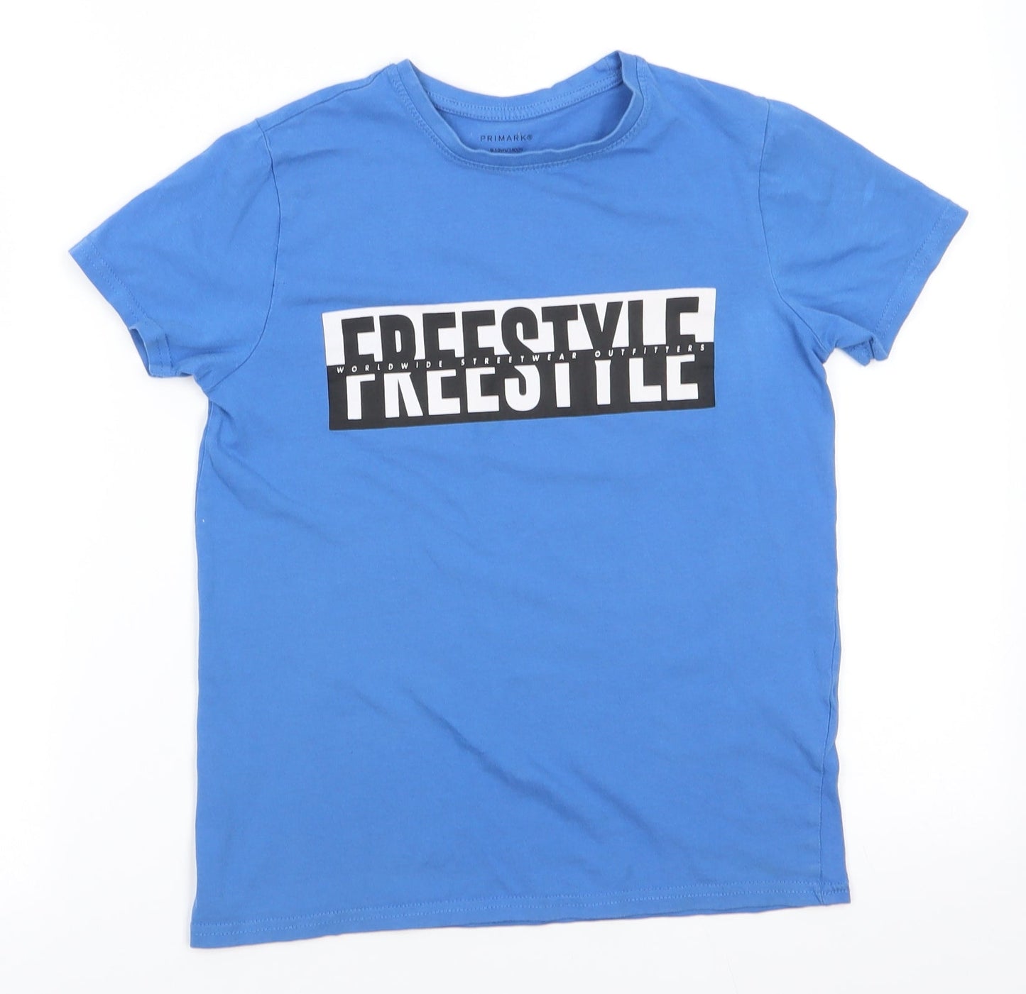 Primark Boys Blue  Cotton Basic T-Shirt Size 9-10 Years Round Neck Pullover - Sky Blue Freestyle