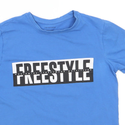 Primark Boys Blue  Cotton Basic T-Shirt Size 9-10 Years Round Neck Pullover - Sky Blue Freestyle