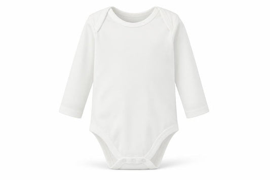 Front view of Lupilu girls’ white cotton romper one-piece, size 3-6, months snap