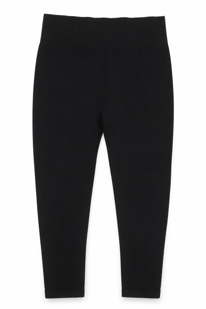 Front view of WorkOut women’s black polyester cropped leggings, size L, 25-inch leg regular pullover - leggings