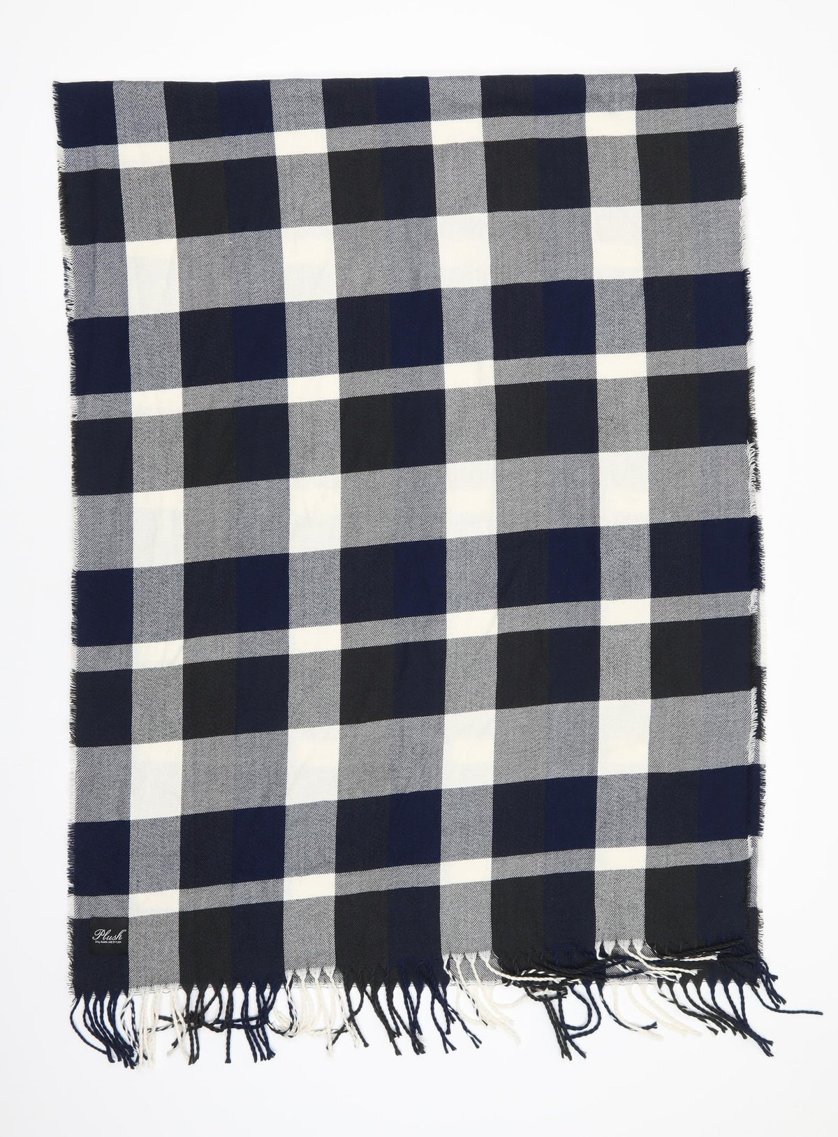 Additional front view of Plush women’s blue check polyester shawl/wrap - blue black grey check