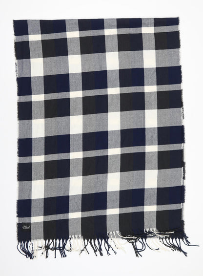 Additional front view of Plush women’s blue check polyester shawl/wrap - blue black grey check