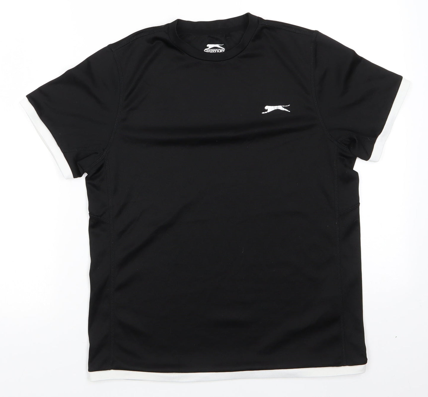 Slazenger Mens Black Animal Print Polyester Basic T-Shirt Size XS Round Neck Pullover - Slazenger CoolPass White trim arms & hemline