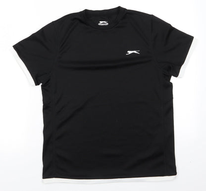 Slazenger Mens Black Animal Print Polyester Basic T-Shirt Size XS Round Neck Pullover - Slazenger CoolPass White trim arms & hemline