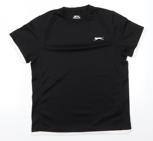 Slazenger Mens Black Animal Print Polyester Basic T-Shirt Size XS Round Neck Pullover - Slazenger CoolPass White trim arms & hemline
