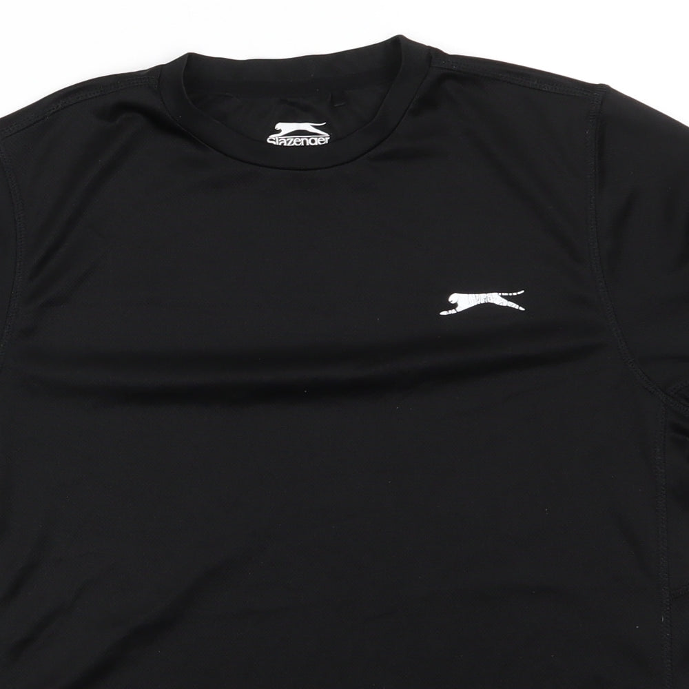 Slazenger Mens Black Animal Print Polyester Basic T-Shirt Size XS Round Neck Pullover - Slazenger CoolPass White trim arms & hemline