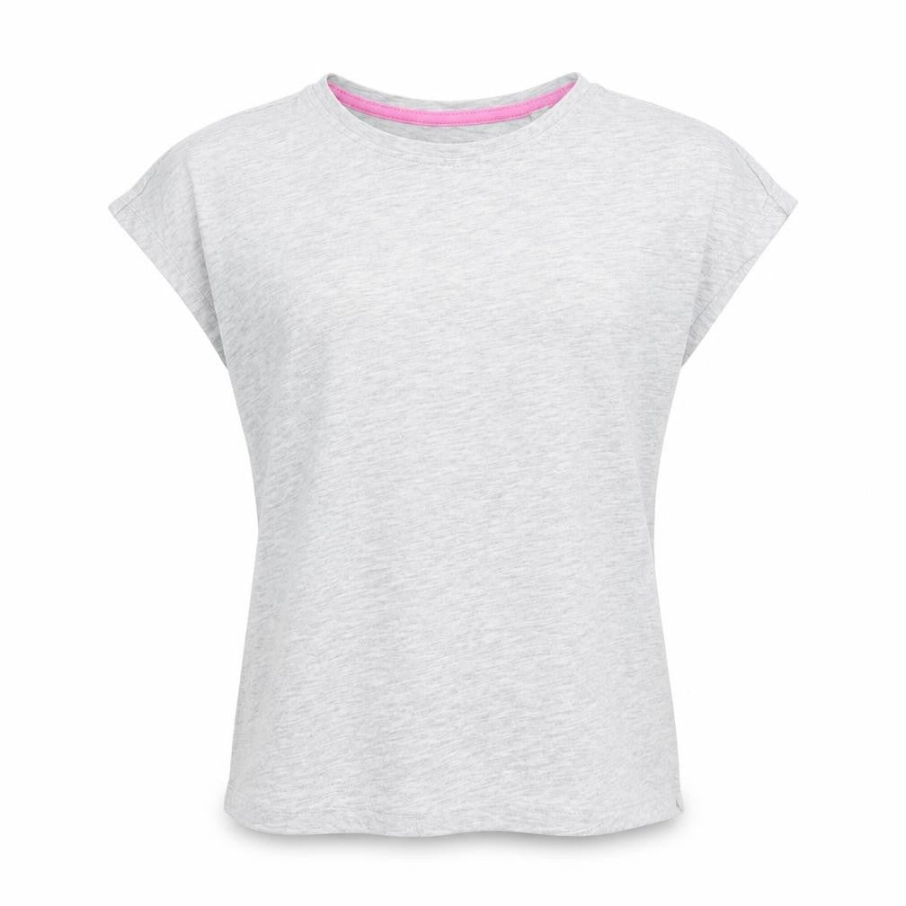 Front view of Lily & Dan girls’ grey cotton basic t-shirt, size 9-10, years round neck pullover - pale grey mix