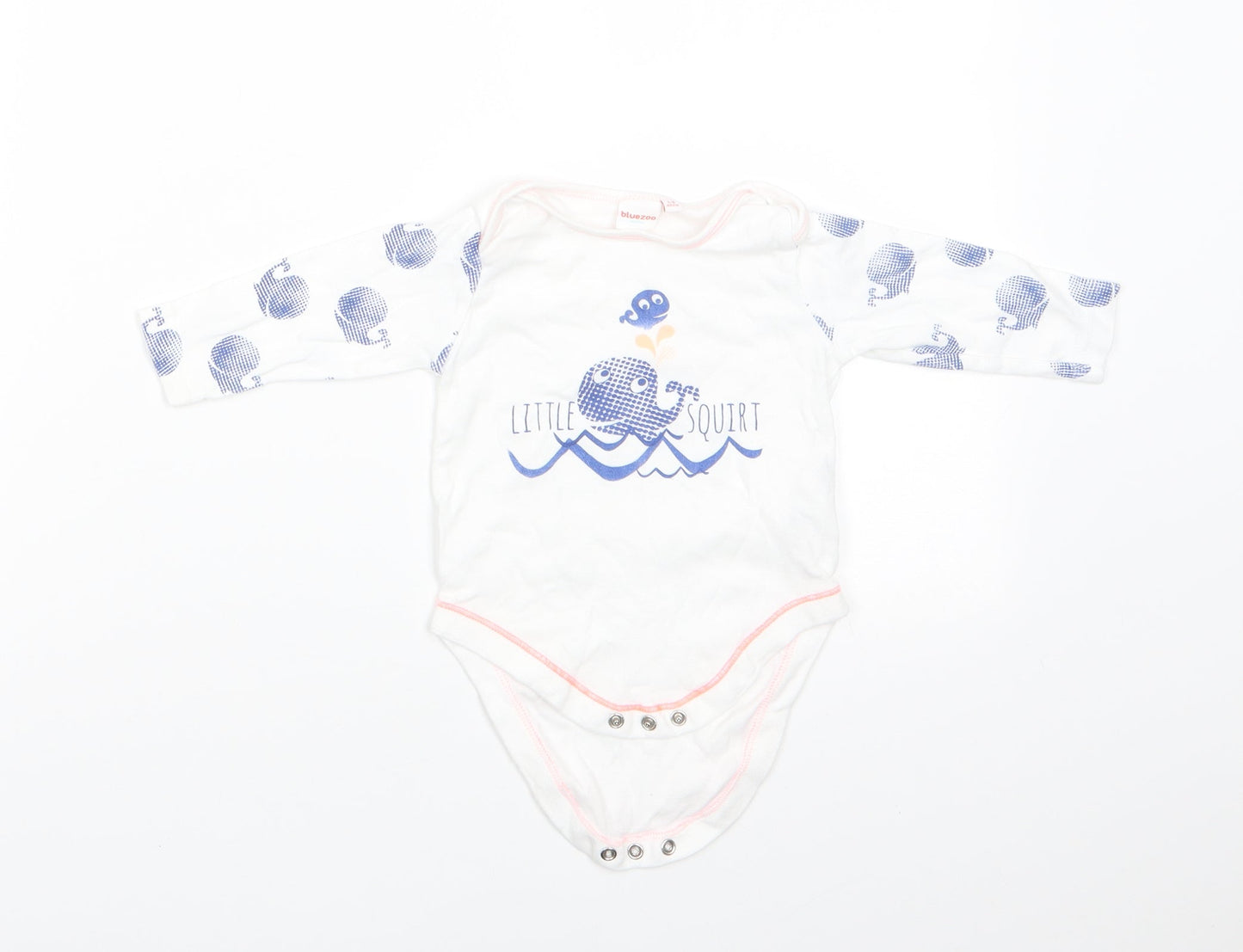 BlueZoo Baby White Animal Print Cotton Romper One-Piece Size 3-6 Months  Snap - Blue Whale Print Little Squirt