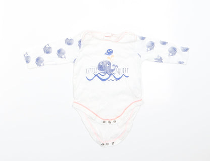 BlueZoo Baby White Animal Print Cotton Romper One-Piece Size 3-6 Months  Snap - Blue Whale Print Little Squirt