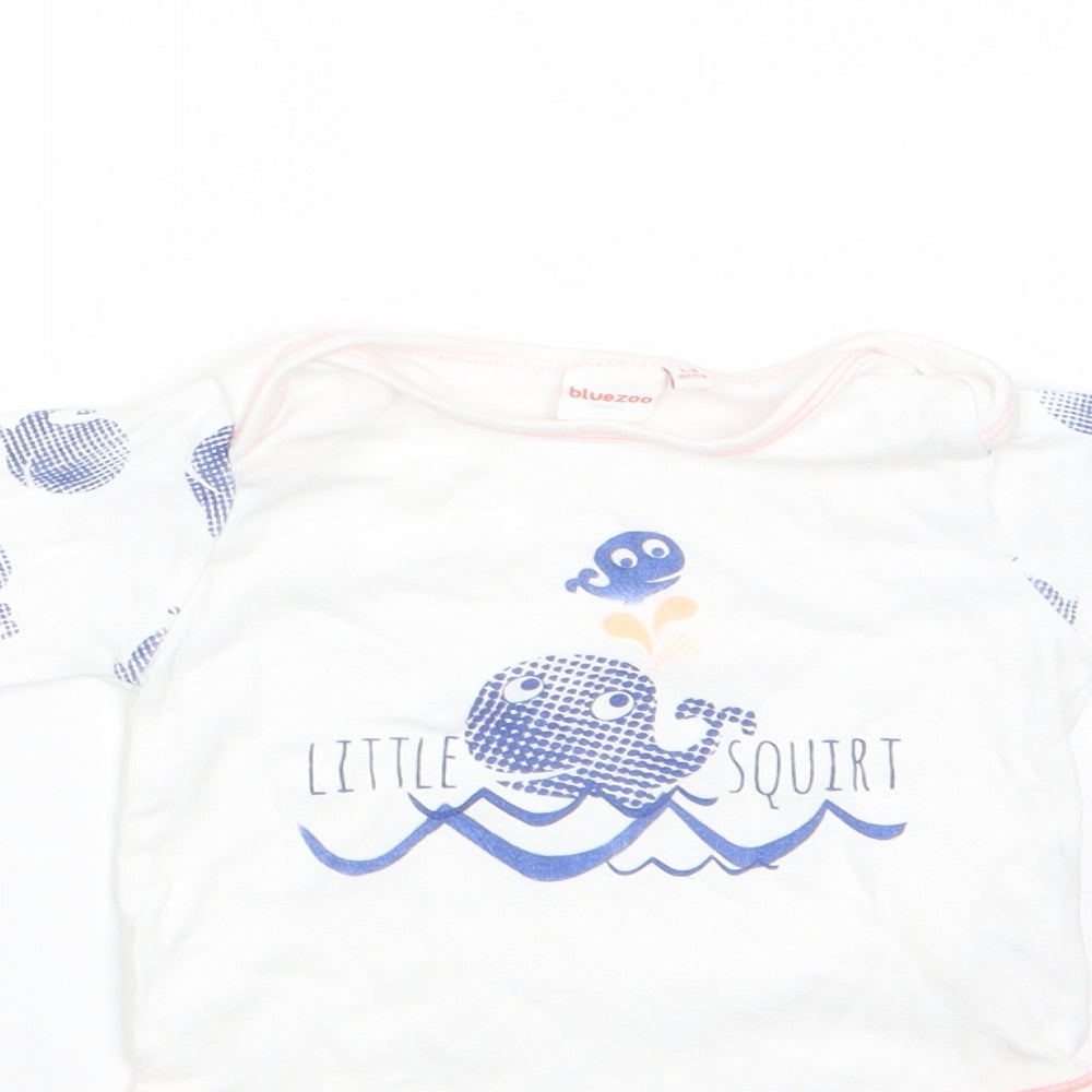 BlueZoo Baby White Animal Print Cotton Romper One-Piece Size 3-6 Months  Snap - Blue Whale Print Little Squirt