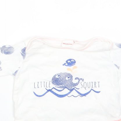 BlueZoo Baby White Animal Print Cotton Romper One-Piece Size 3-6 Months  Snap - Blue Whale Print Little Squirt