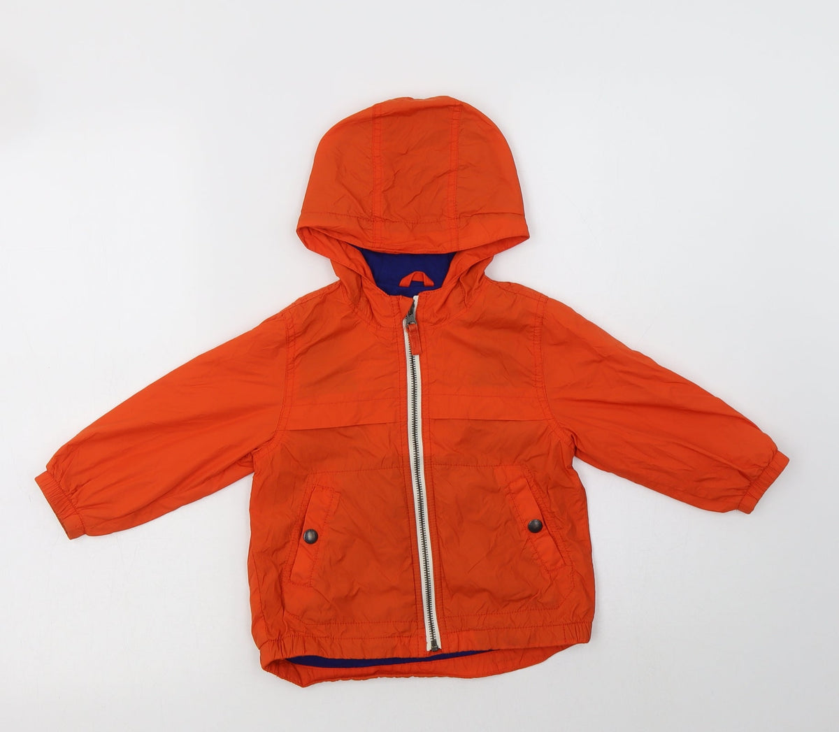 Additional front view of Gap boys’ orange rain coat jacket, size 2, years zip