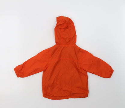 Back view of Gap boys’ orange rain coat jacket, size 2, years zip
