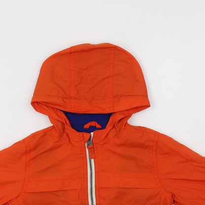 Close-up detail of Gap boys’ orange rain coat jacket, size 2, years zip