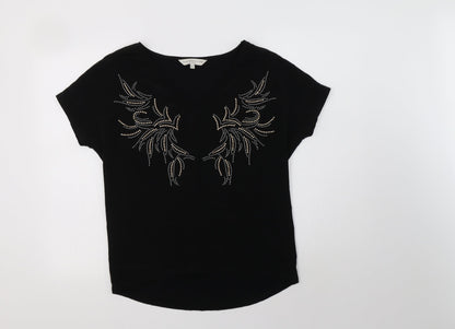 F&F Womens Black Geometric Polyester Basic Blouse Size 10 V-Neck