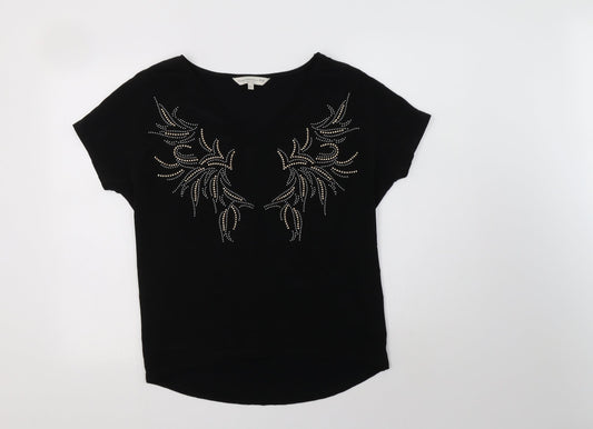 F&F Womens Black Geometric Polyester Basic Blouse Size 10 V-Neck