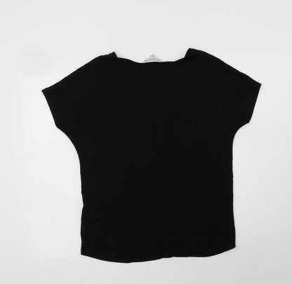 F&F Womens Black Geometric Polyester Basic Blouse Size 10 V-Neck