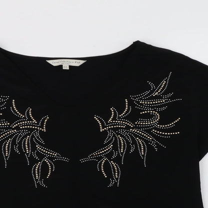 F&F Womens Black Geometric Polyester Basic Blouse Size 10 V-Neck