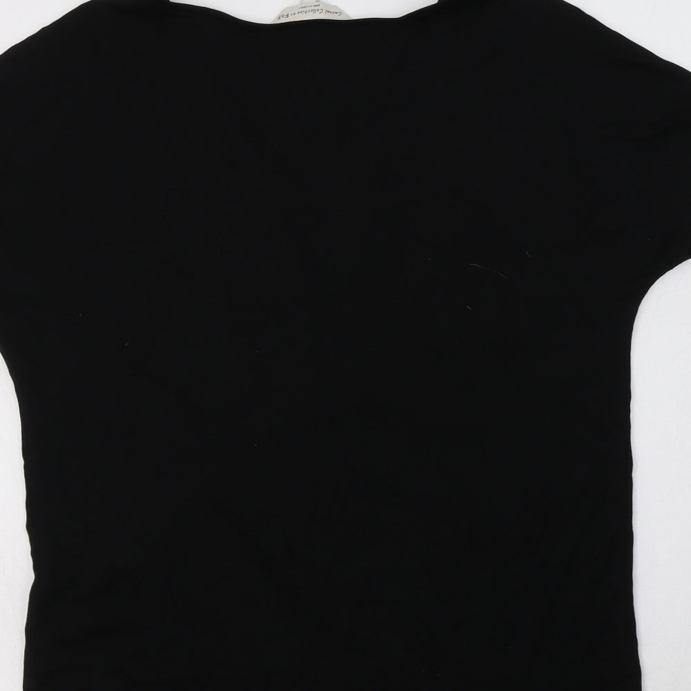 F&F Womens Black Geometric Polyester Basic Blouse Size 10 V-Neck
